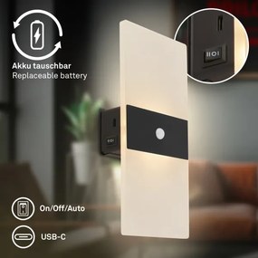 Briloner 3888015 - LED dobíjateľné nástenné svietidlo so senzorom AURA LED/2,5W/5V 1800 mAh čierne
