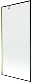 Mexen Next, vaňová zástena 1-krídlová 90 x 150 cm, fixné krídlo, 6 mm číre sklo s čiernym vzorom, zlatý profil, 895-090-000-00-70-50