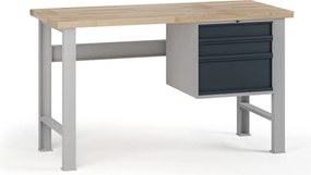 Dielenský pracovný stôl G7, buková škárovka, 1500 x 800 x 840 mm, 1x kontajner, 3 zásuvky, grafit