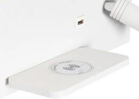 Sada 2 nástenných svietidiel bielych vrátane LED s USB a indukčným nabíjaním - Riza