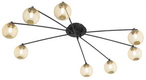 Moderné stropné svietidlo čierne so zlatými 8-svetlami - Athens Wire