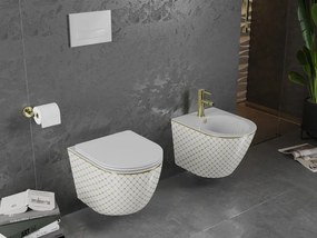 Mexen Lena, závesný bidet 480x370x325 mm, biela - zlatý vzor, 35224809