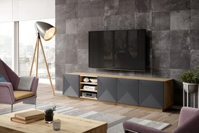 TV stolík Asha 200 cm s otvorenou policou - artisan / rivier stone mat