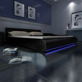 vidaXL Posteľ+matrac, pamäťová pena, LED, čierna, umelá koža 140x200cm