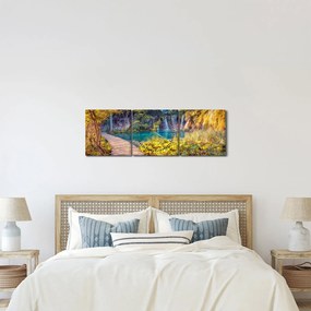 Obraz - Plitvické jazerá, Chorvátsko (s hodinami) (90x30 cm)