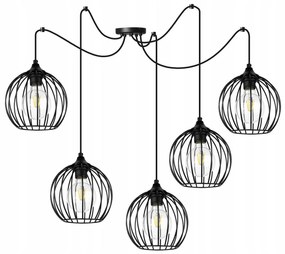 Závesné svietidlo Toronto Spider, 5x čierne drôtené tienidlo