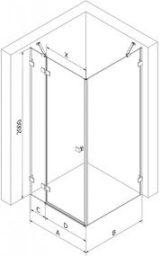 Mexen Lunar, výklopný sprchový kút ľavý 70 x 70 cm, 8mm číre sklo, oceľový profil, 834-070-070-97-00-L