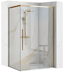 Rea Solar Gold Elegant, sprchový kút s posuvnými dverami 120 (dvere) x 90 (stena) x 195 cm, 6mm číre sklo, zlatý profil, REA-K4902