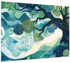 Sklenený obraz – Zelená koruna stromu života (70x50 cm)