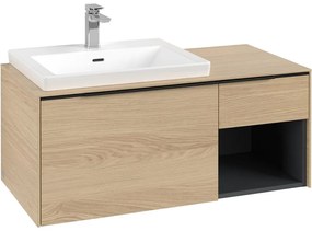 VILLEROY &amp; BOCH Subway 3.0 závesná skrinka pod umývadlo (umývadlo vľavo), 2 zásuvky + regálový prvok, s LED osvetlením, 1001 x 516 x 422,5 mm, Nordic Oak, C572L1VJ