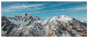 Obraz zasnežených vrcholkov, Fiordland (120x50 cm)