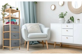 G21 Bambusový regál s košíkmi, 5 políc, sivá, 5 poschodí