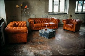 furniture-nabytek.cz - Sedací souprava Chesterfield světle hnědá vintage
