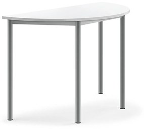 Stôl BORÅS, polkruh, 1200x600x760 mm, laminát - biela, strieborná