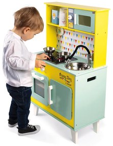 Veľká drevená kuchynka Happy Day žltá zelená