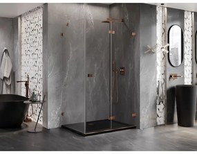 Mexen Lunar-F, 1-krídlový sprchový kút so skladacími dverami, pravý, 90 x 80 cm, 8mm číre sklo, ružové zlato profil, 836-090-080-60-00-P