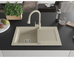 Mexen Pablo, 1-komorový granitový drez 752x436x161 mm a drezová batéria Elia, béžová, 6510-69-670101-69