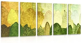 5-dielny obraz zelené asymetrické stromy - 100x50