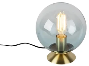Art Deco stolná lampa mosadz s modrým sklom - Pallon