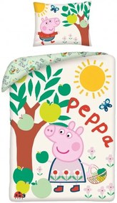 Bavlnené posteľné obliečky Prasiatko Peppa a jablká - 100% bavlna - 70 x 90 cm + 140 x 200 cm