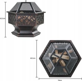 Záhradné ohnisko Hexa 70 cm čierne