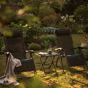Set 2 polohovateľných záhradných lehátok so stolíkom - čierny