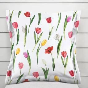 Biante Bavlnená obliečka na vankúš s lemom Sandra SA-506 Tulipány na bielom 40 x 40 cm