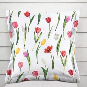 Biante Bavlnená obliečka na vankúš s lemom Sandra SA-506 Tulipány na bielom 60 x 60 cm