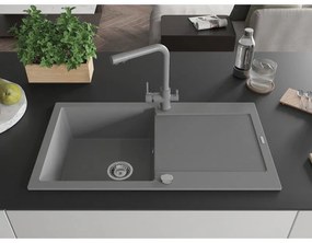 Mexen Leo, drez granitový 900x500x190 mm, 1-komorový a šedá batéria Duero, šedá, 6501-71-671600-71