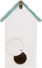Bielo-modrá drevená vtáčia búdka s kvetmi Birdhouse - 15*10*22 cm