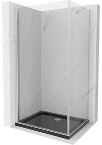 Mexen Pretoria sprchová kabína, kyvné dvere 70 x 110 cm, Transparentné, Chrómová + sprchová vanička Flat, Čierna - 852-070-110-0