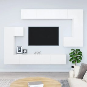 Nástenná TV skrinka lesklá biela spracované drevo