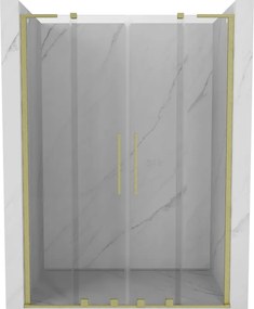 Mexen Velar L Duo, posuvné sprchové dvere do otvoru 140 cm, 8mm číre sklo, zlatá matná, 871-140-003-02-55