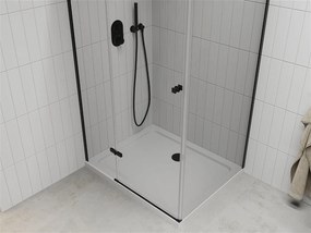 Mexen Roma, sprchovací kút s 1-krídlovými dverami 100 (dvere) x 110 (stena) cm, 6mm číre sklo, čierny profil, slim sprchová vanička 5cm biela s čiernym sifónom, 854-110-120-70-00-4010B