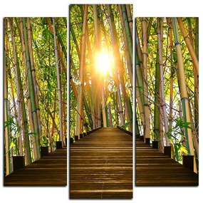 Obraz na plátne - Drevená promenáda v bambusovom lese - štvorec 3172C (105x105 cm)