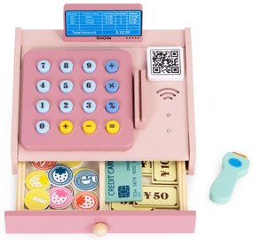 MULTISTORE Drevená pokladňa pre deti skener bankoviek mincí karta
