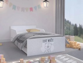 DomTextilu Roztomilá detská posteľ 180 x 90 cm so sivým čelom a macíkom  Biela 46919