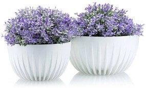 PLASTOVÝ KVETINÁČ STRIPPED ECO SADA 2KS 16X30 CM+15X24 CM BIELA