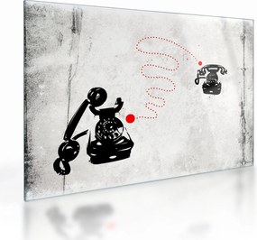 Sklenený obraz - Kresba telefónu na štýl Banksyho (70x50 cm)