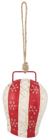 Červeno-biely kovový zdobený kravský zvonček - 16 * 12 * 8 cm