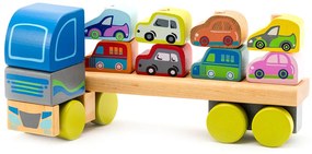 Lean Toys Drevený triedič – nákladné auto s autami
