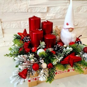 Adventný veniec v drevenej debničke - 24 x 22 cm