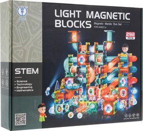 Magnetická stavebnica s guľôčkovou dráhou a svetlom - 292 dielikov