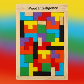 KIK Drevené puzzle tetris bloky 40el.