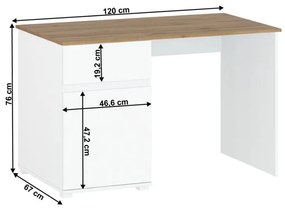 Kondela PC stôl 1D1S/120, biely lesk/dub wotan, VILGO
