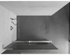 Mexen Kioto+ L, sprchová zástena Walk-In s poličkou a vešiakom 100 x 200 cm, 8mm sklo s rebrovým vzorom, brúsená oceľ profil, 800-100-123-97-09