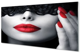 Obraz na skle Červené pery žena 100x50 cm