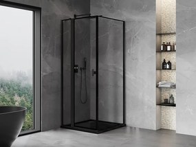 Mexen Mist T, sprchový kút s krídlovými dverami, ľavý, 120 x 120 cm, 8mm číre sklo, čierny profil, 8A4T-120-120-70-70-L