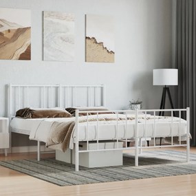Kovový rám postele s čelom a podnožkou biely 160x200 cm 352550