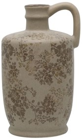 Béžová antik keramická váza s uškom a kvetmi Melun - Ø 13*25 cm